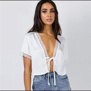 Tie front silk top